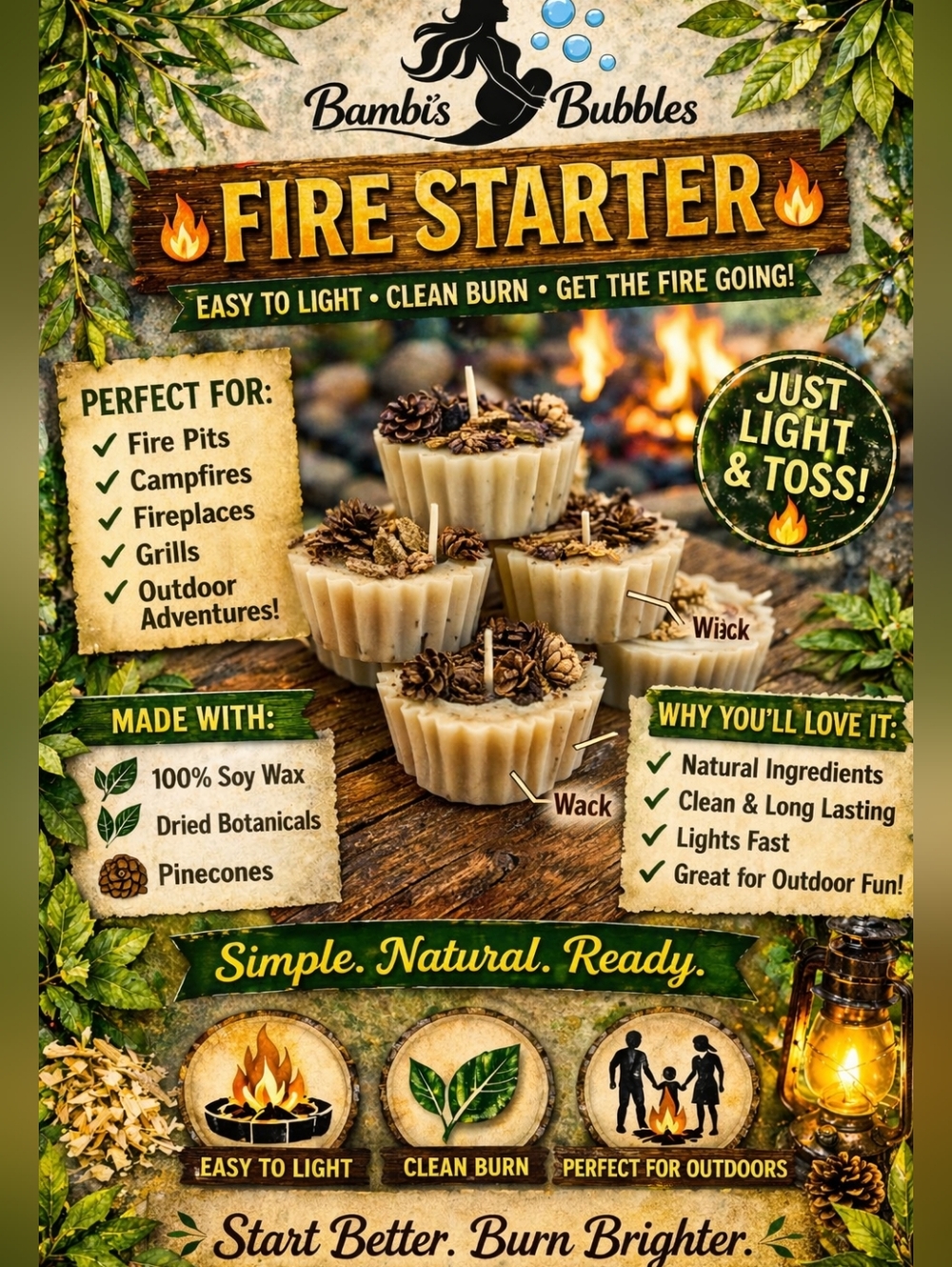 Low Stock! 4pack HandCrafted Aroma Fire Starters  Fireplace/ Fire Pit Time